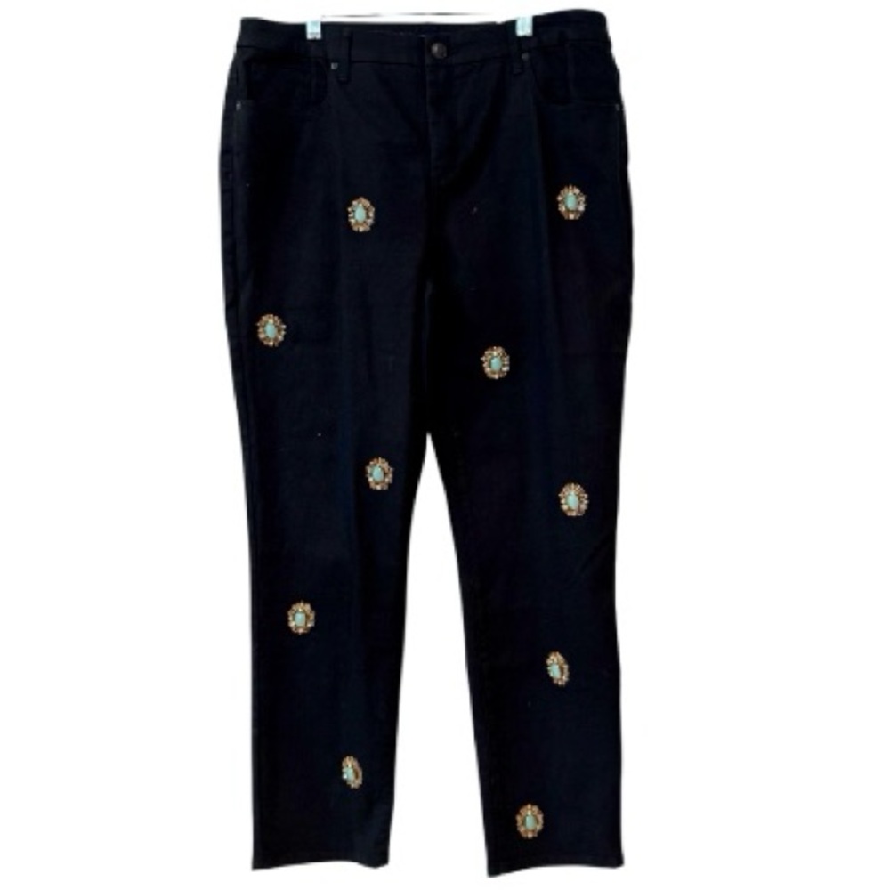 🆕 Chico's so slimming slim leg ankle black jeans turquoise medallion *NWT* $129 - Picture 2 of 11